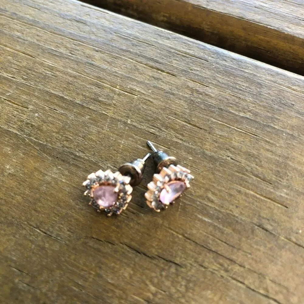 Pink and Diamond Stone Teardrop Stud Earrings
